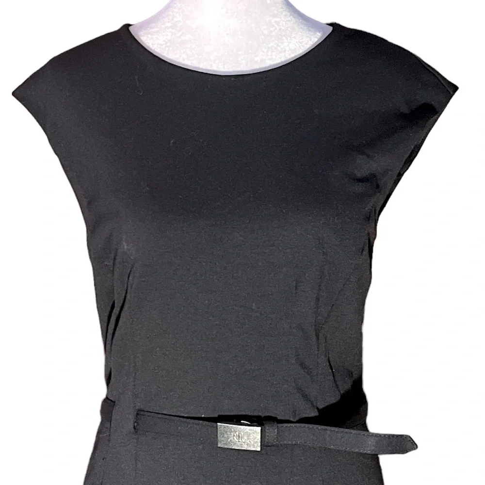 LAUREN RALPH LAUREN BLACK JERSEY SLEEVELESS BELTED MIDI DRESS GREAT CONDITION S